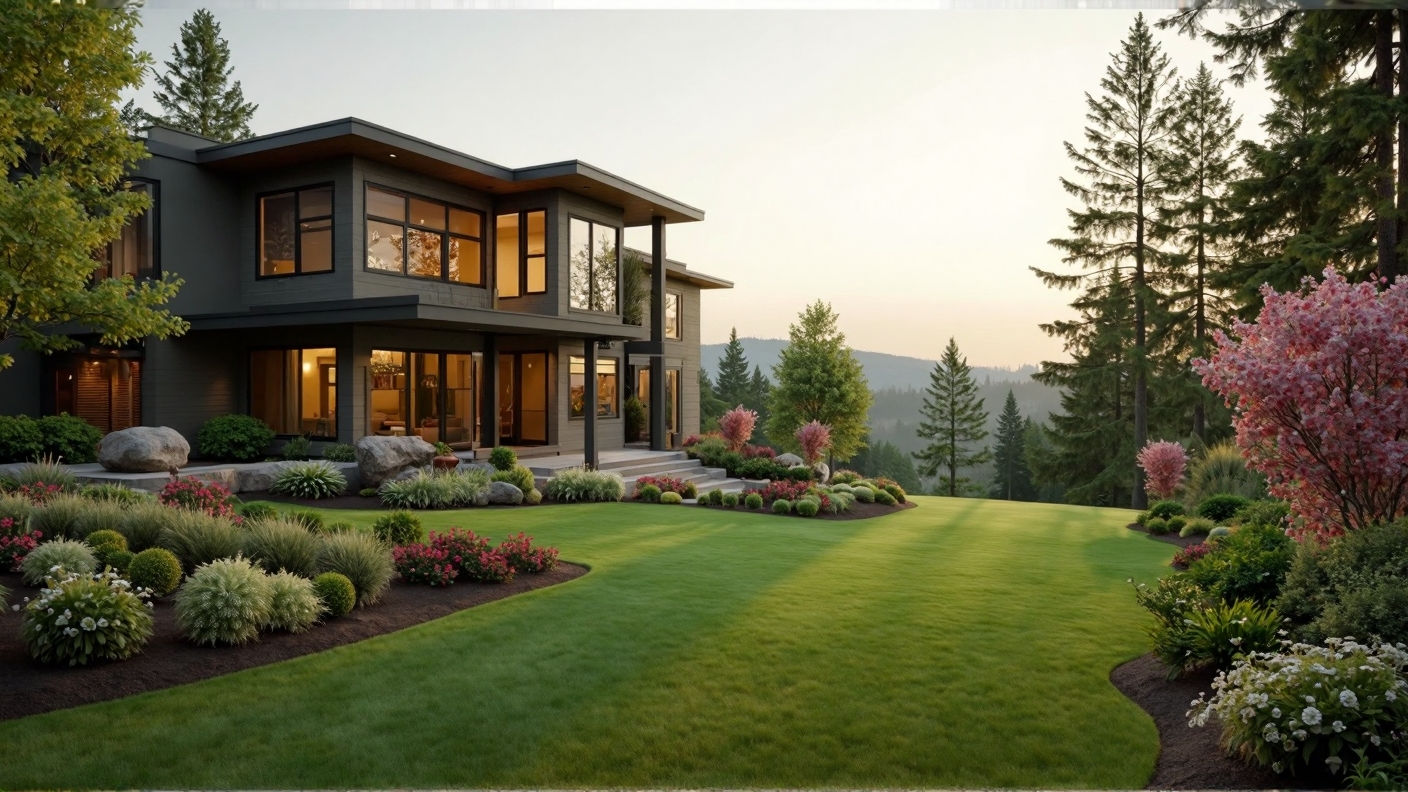 Elegant home entrance with landscaped pathway